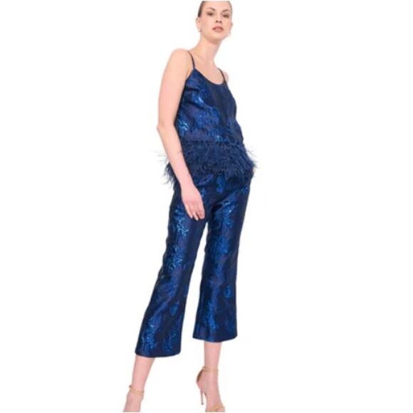 Flora Bea Outfit Jacquard Kasey Pants 2 Set Night Gaze Blue Women's Size Small